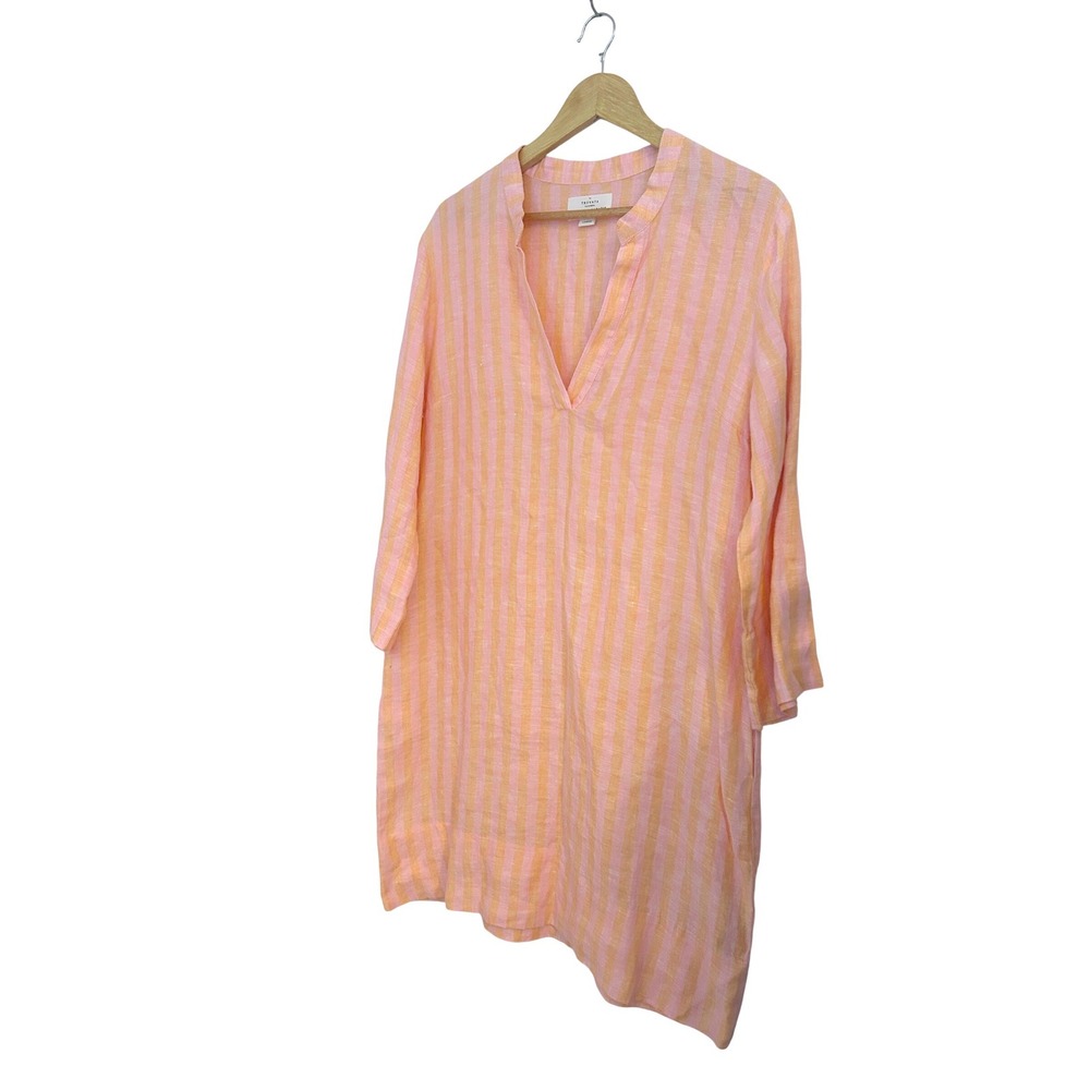 Trovata Birds of Paradis Lucca Linen Shirt Dress Pink Orange Stripe Womens Large - Picture 2 of 8